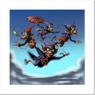 Flying monkeys having a wonderful happy party time! Posters and Art